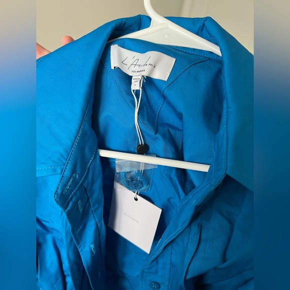 Revolve Blue Pleated Button Down Shirt - Picture 6 of 6